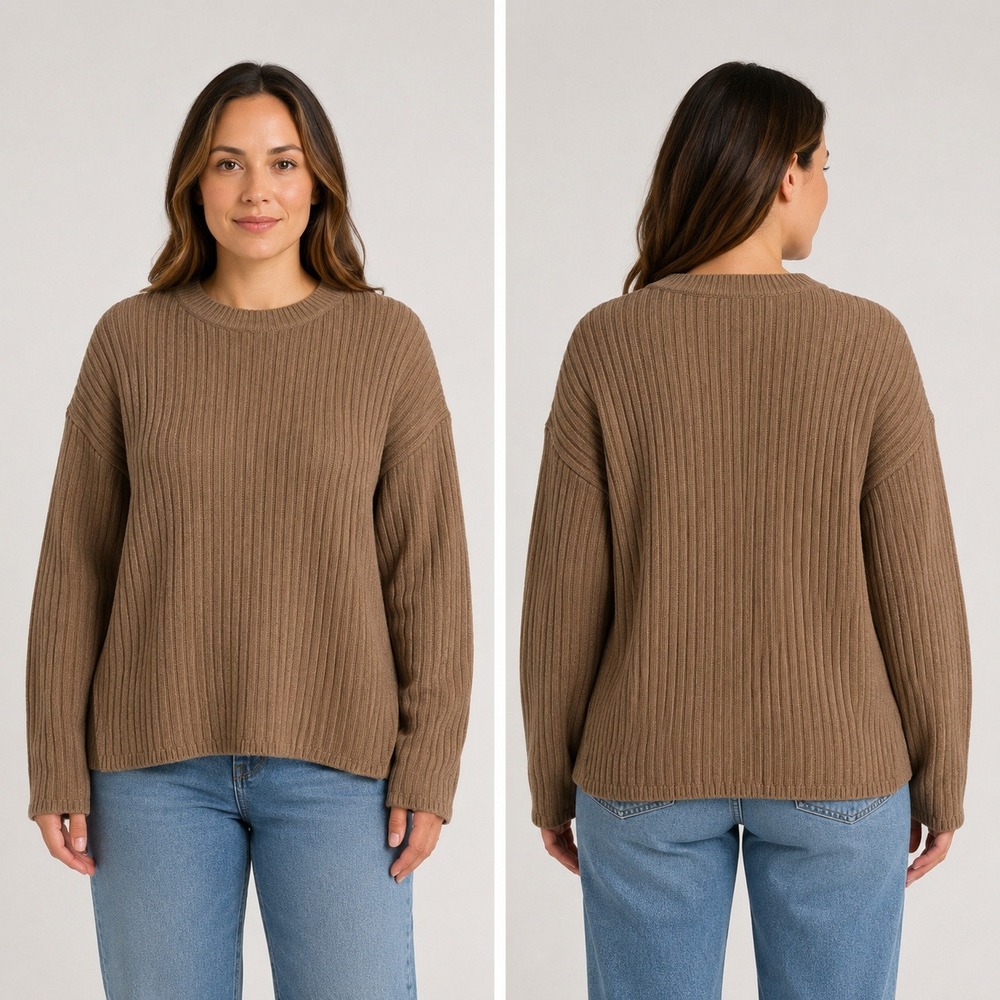 Jessica‎ Simpson Brown Ribbed Knit Crewneck Sweater Large Grandmacore